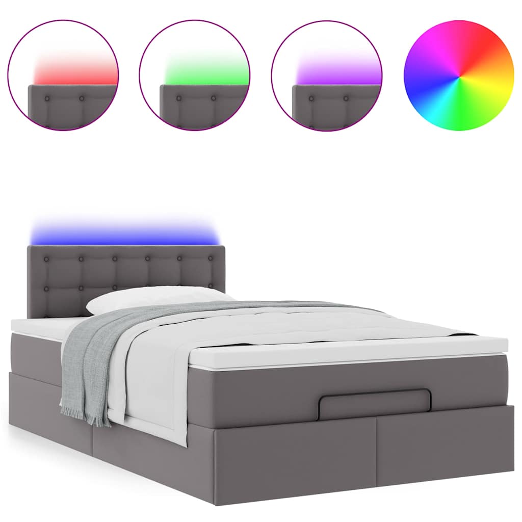 Lit ottoman avec matelas & LED gris 120x190cm similicuir