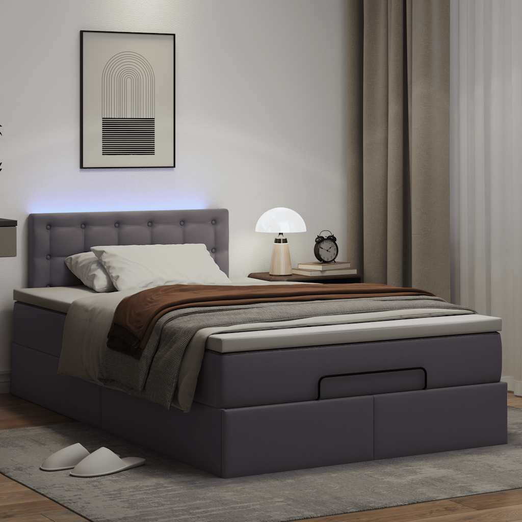 Lit ottoman avec matelas & LED gris 120x190cm similicuir