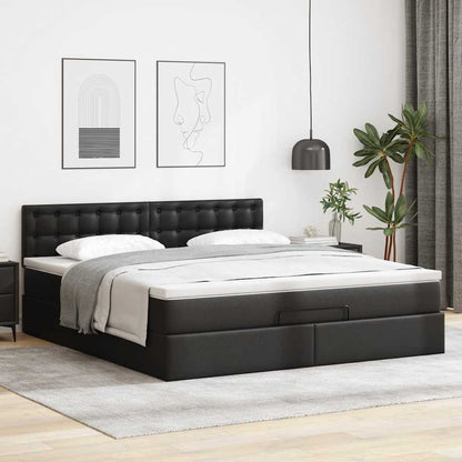 Lit ottoman avec matelas & LED Noir 180x200cm similicuir