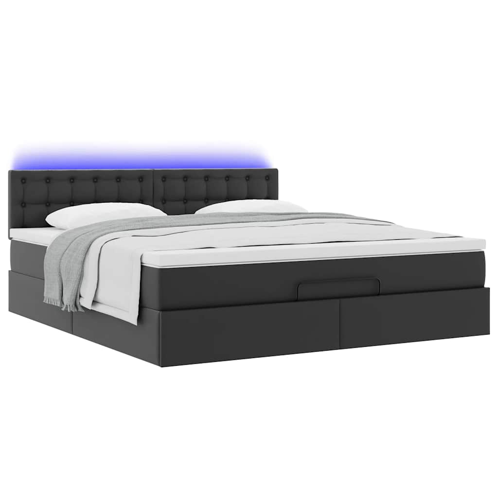 Lit ottoman avec matelas & LED Noir 180x200cm similicuir