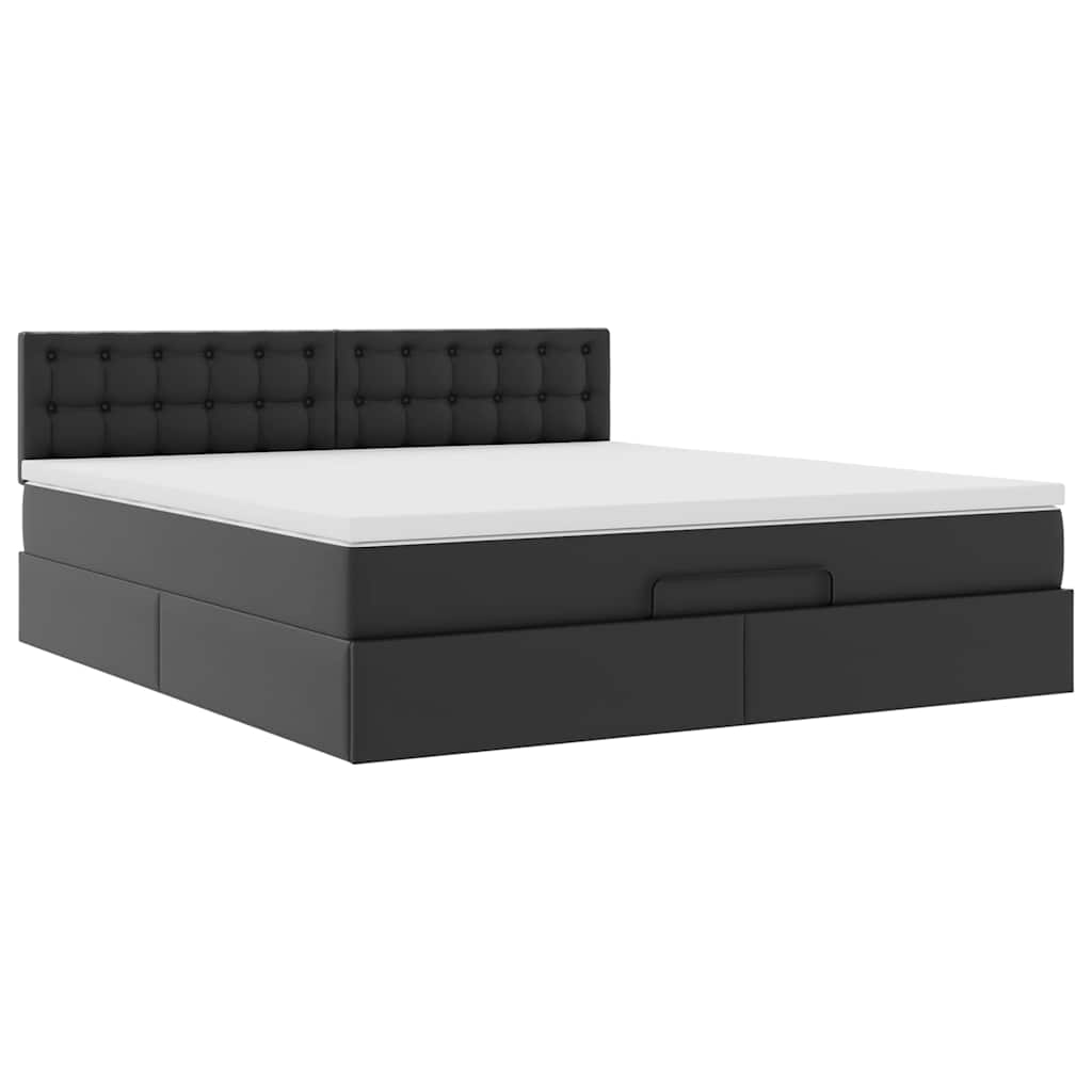 Lit ottoman avec matelas & LED Noir 180x200cm similicuir