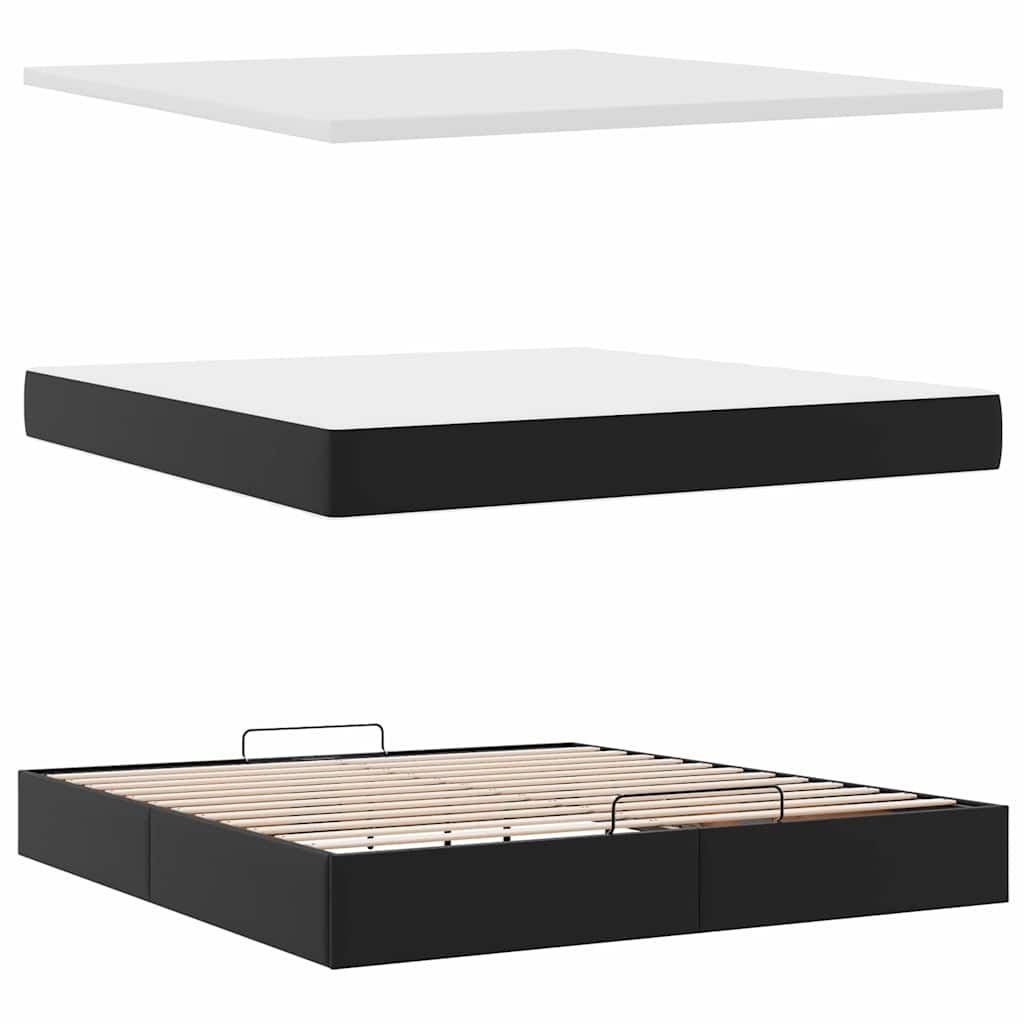 Lit ottoman avec matelas & LED Noir 180x200cm similicuir