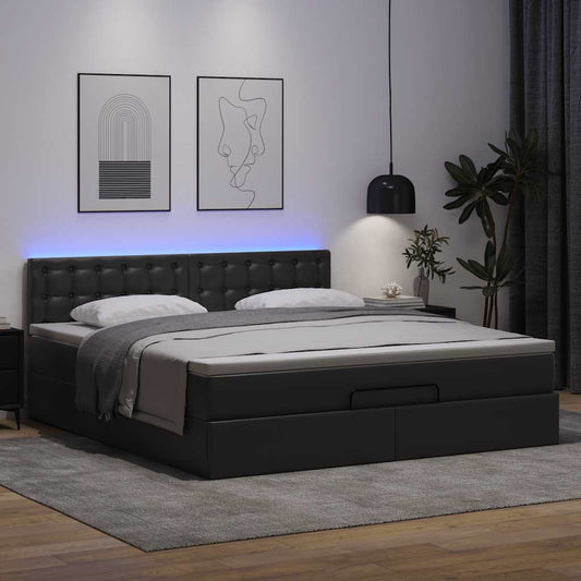 Lit ottoman avec matelas & LED Noir 180x200cm similicuir