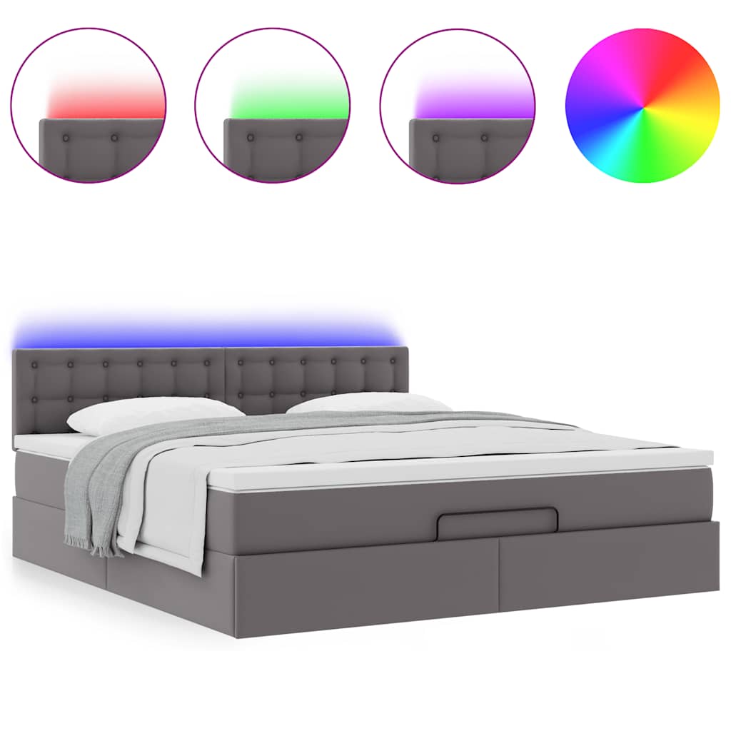 Lit ottoman avec matelas & LED Gris 180x200cm similicuir