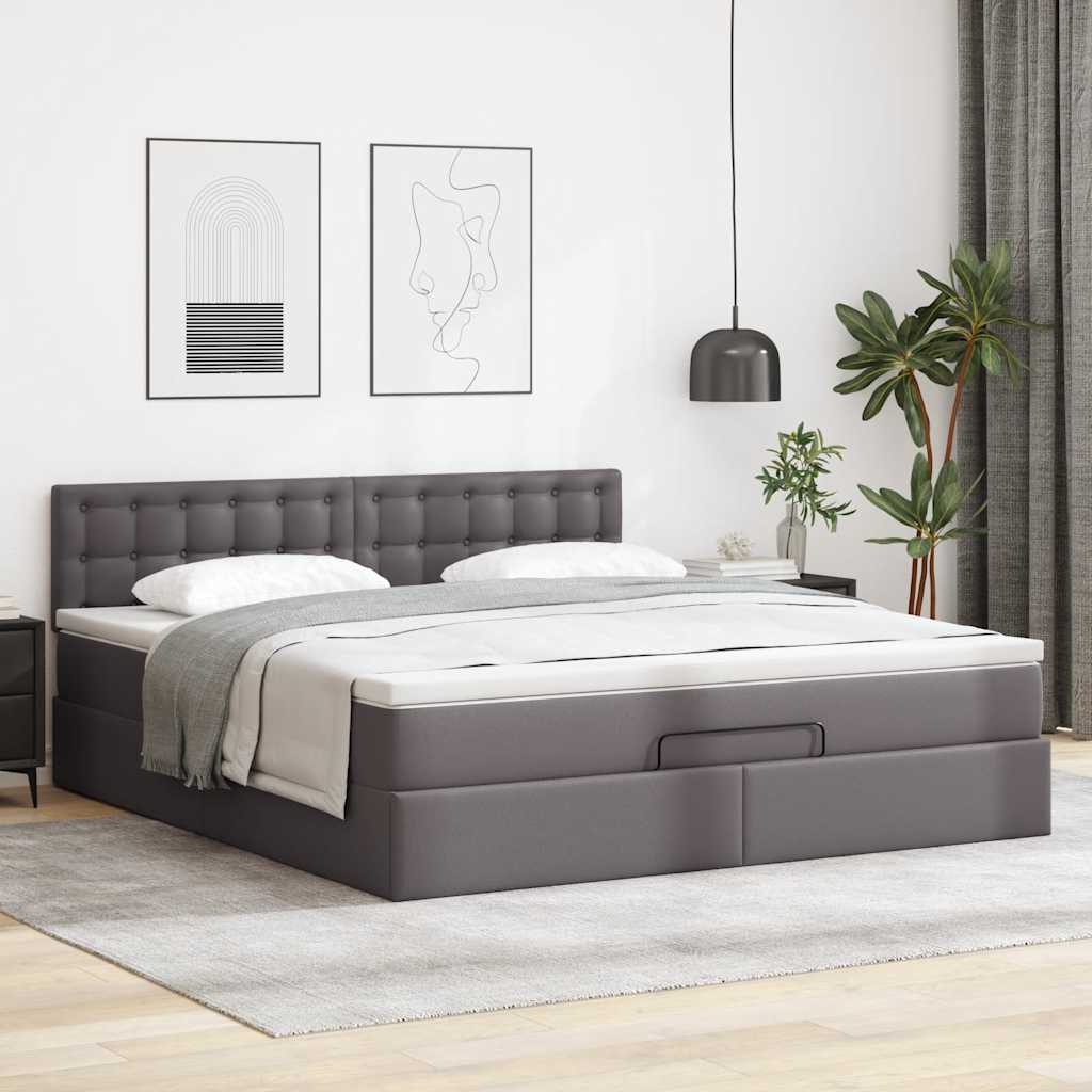 Lit ottoman avec matelas & LED Gris 180x200cm similicuir