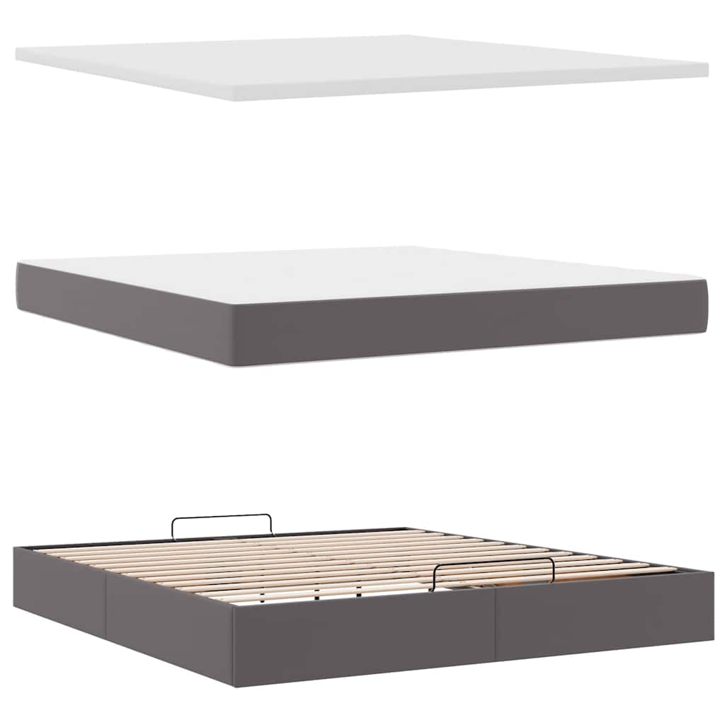 Lit ottoman avec matelas & LED Gris 180x200cm similicuir