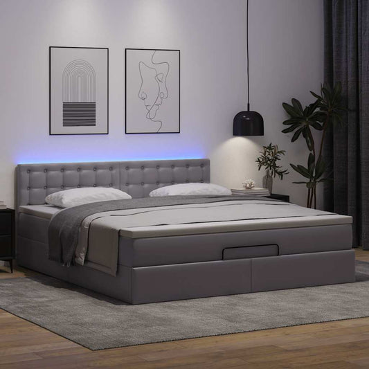 Lit ottoman avec matelas & LED Gris 180x200cm similicuir