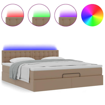 Lit ottoman avec matelas & LED Cappuccino 180x200cm similicuir