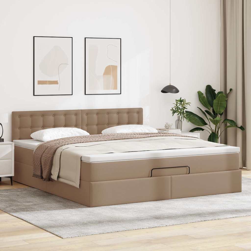 Lit ottoman avec matelas & LED Cappuccino 180x200cm similicuir