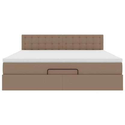 Lit ottoman avec matelas & LED Cappuccino 180x200cm similicuir