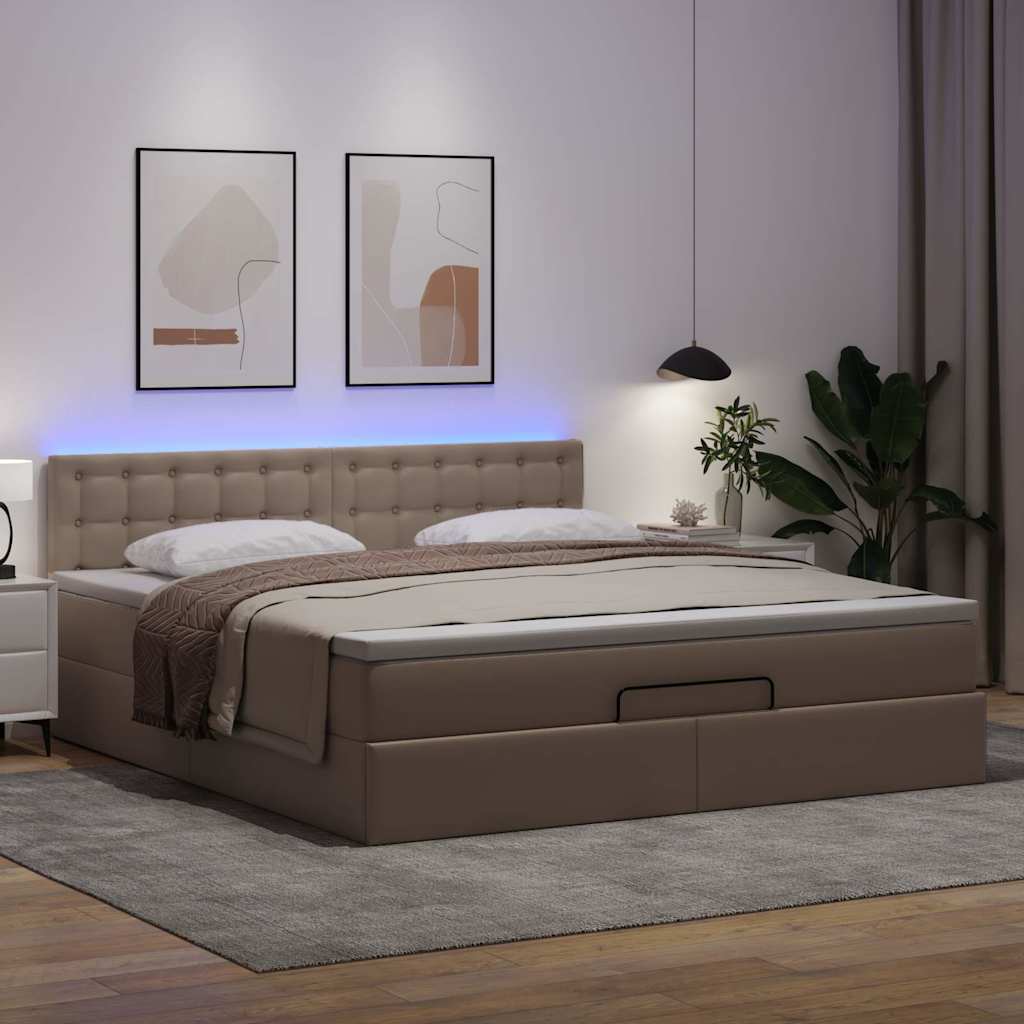 Lit ottoman avec matelas & LED Cappuccino 180x200cm similicuir