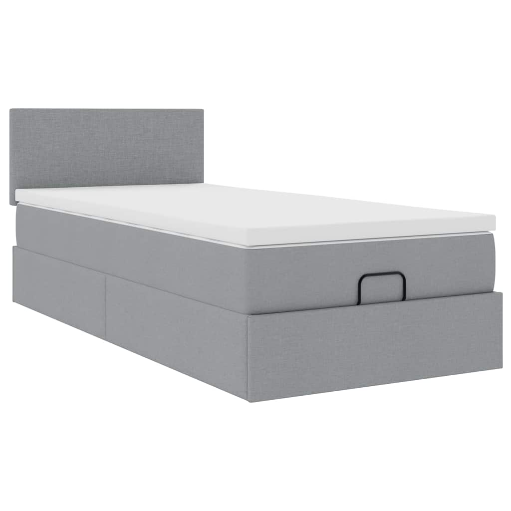 Lit ottoman avec matelas et LED gris clair 90x200 cm tissu