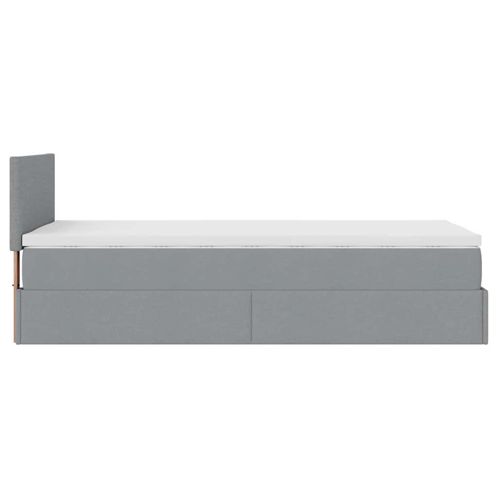 Lit ottoman avec matelas et LED gris clair 90x200 cm tissu