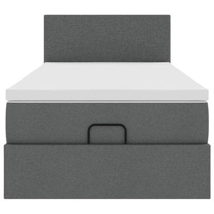 Lit ottoman avec matelas et LED gris foncé 90x200 cm tissu