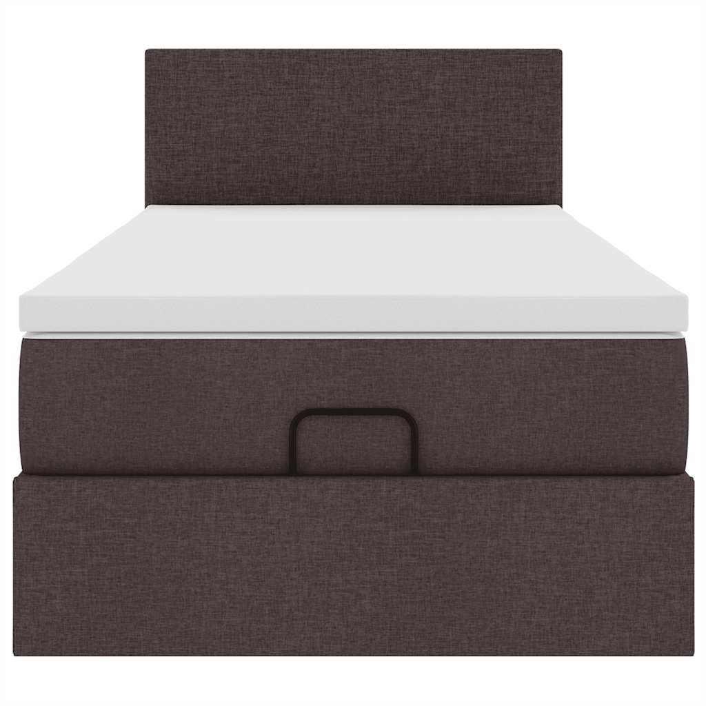 Lit ottoman avec matelas et LED marron foncé 90x200 cm tissu