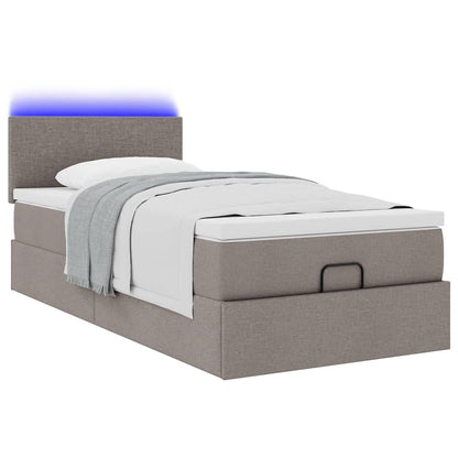 Lit ottoman avec matelas et LED taupe 90x200 cm tissu