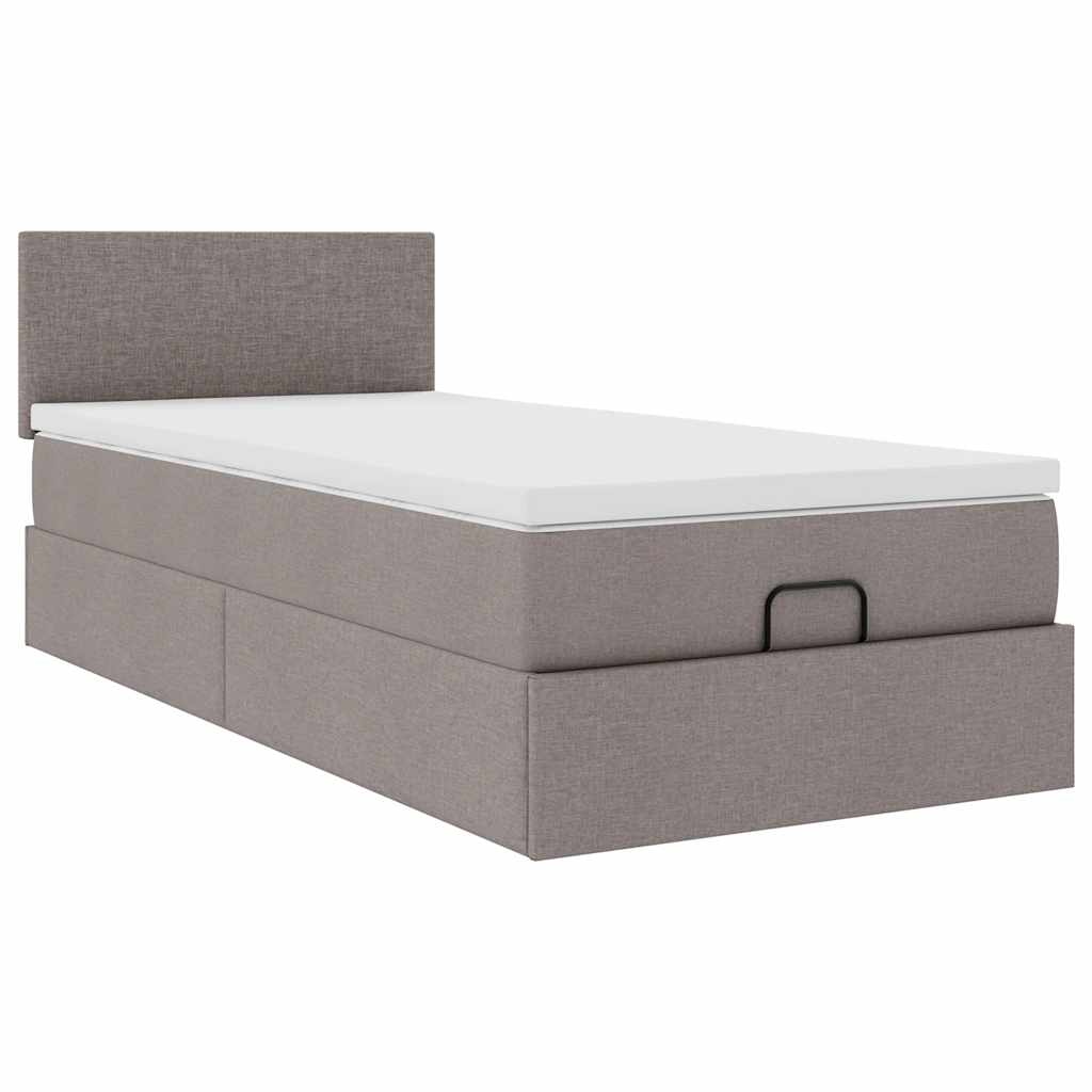 Lit ottoman avec matelas et LED taupe 90x200 cm tissu