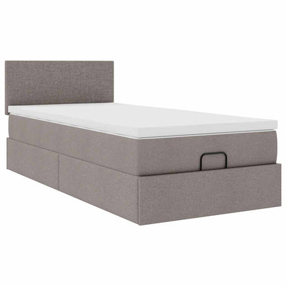 Lit ottoman avec matelas et LED taupe 90x200 cm tissu