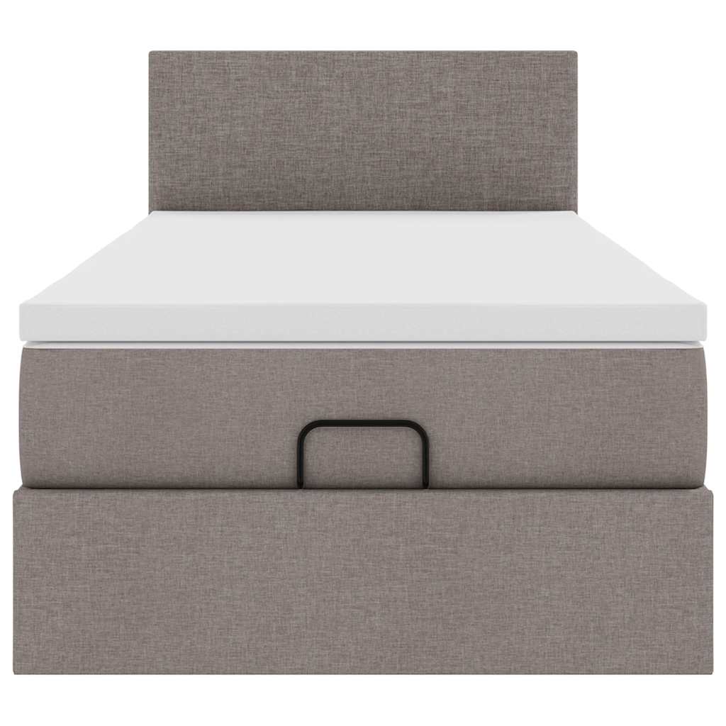 Lit ottoman avec matelas et LED taupe 90x200 cm tissu