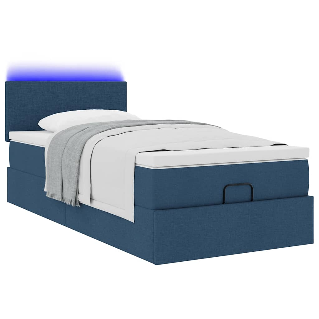 Lit ottoman avec matelas et LED Bleu 90x200 cm Tissu