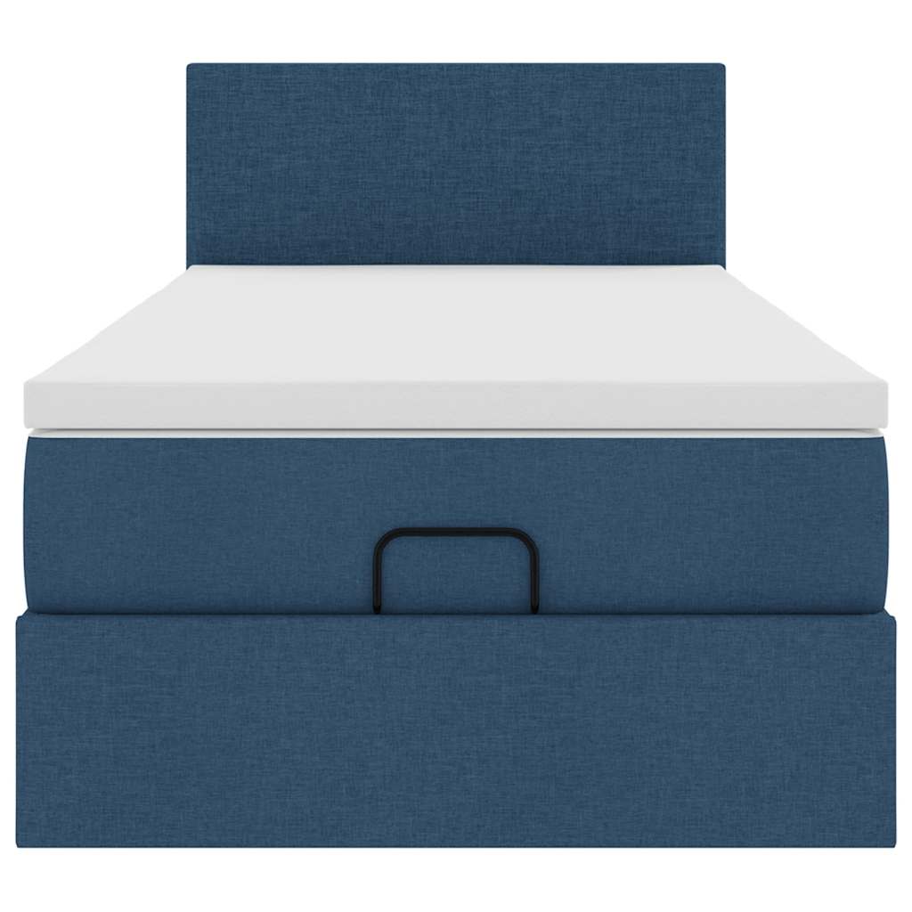 Lit ottoman avec matelas et LED Bleu 90x200 cm Tissu