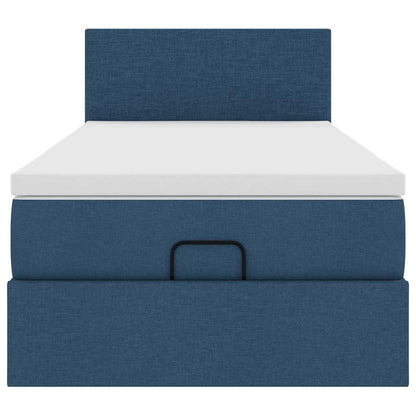 Lit ottoman avec matelas et LED Bleu 90x200 cm Tissu