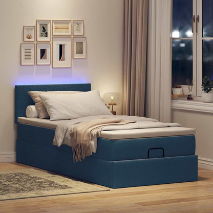 Lit ottoman avec matelas et LED Bleu 90x200 cm Tissu