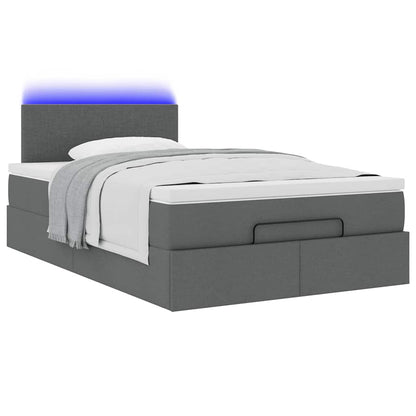 Lit ottoman avec matelas et LED gris foncé 120x190 cm tissu