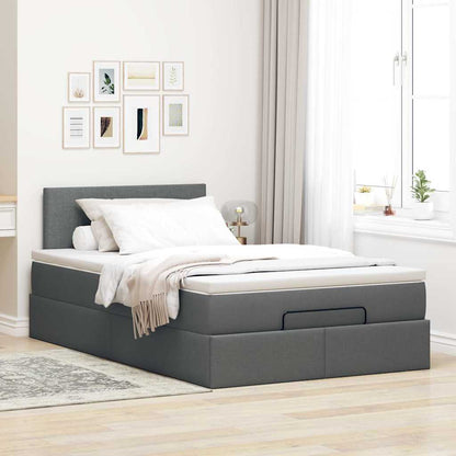 Lit ottoman avec matelas et LED gris foncé 120x190 cm tissu