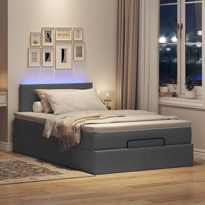 Lit ottoman avec matelas et LED gris foncé 120x190 cm tissu