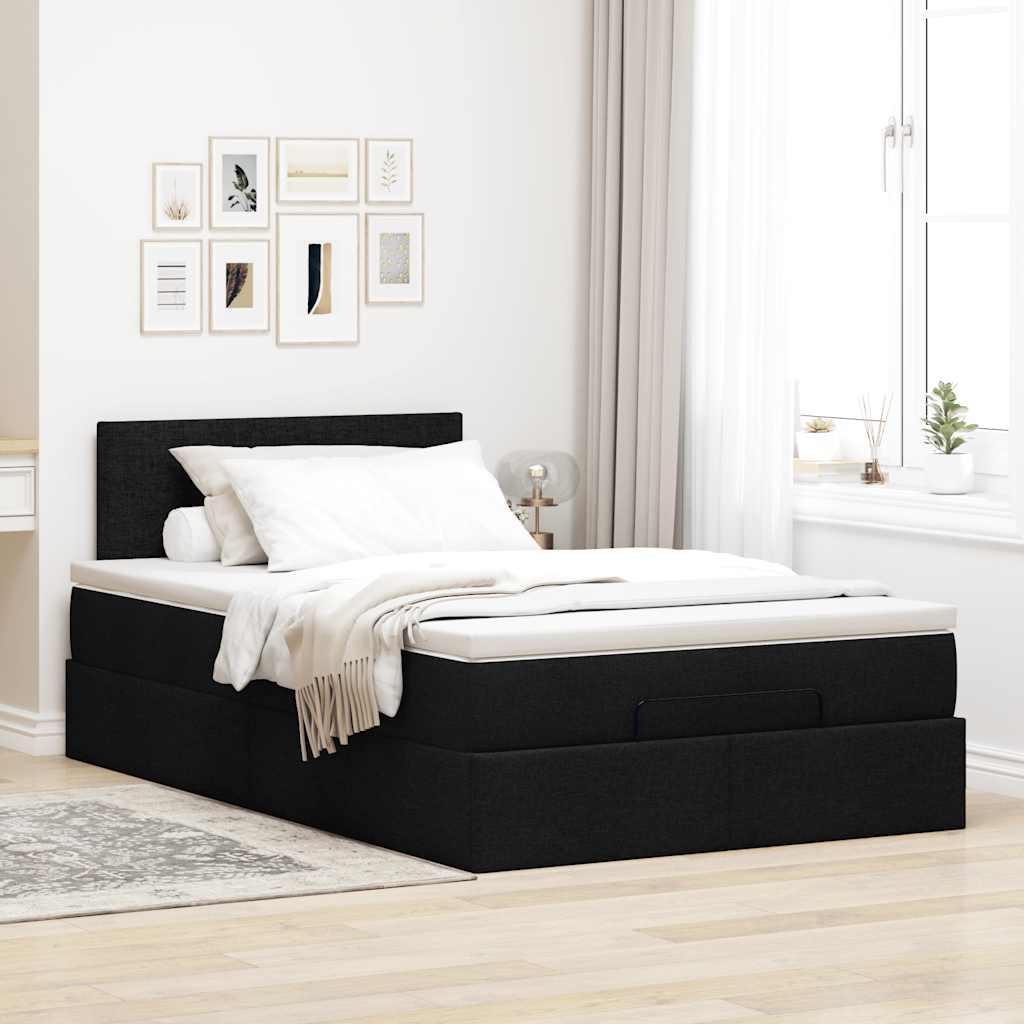 Lit ottoman avec matelas et LED noir 120x190 cm tissu