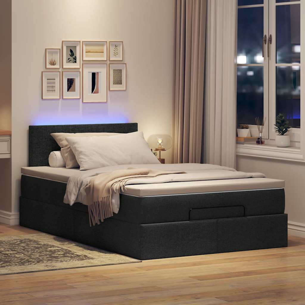 Lit ottoman avec matelas et LED noir 120x190 cm tissu