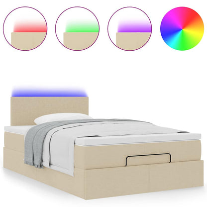 Lit ottoman avec matelas et LED crème 120x190 cm tissu