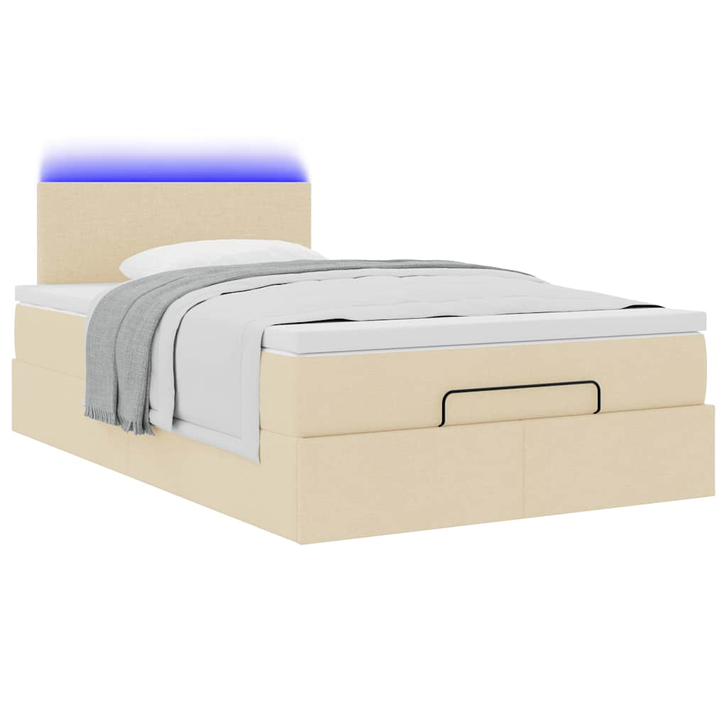 Lit ottoman avec matelas et LED crème 120x190 cm tissu