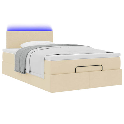 Lit ottoman avec matelas et LED crème 120x190 cm tissu