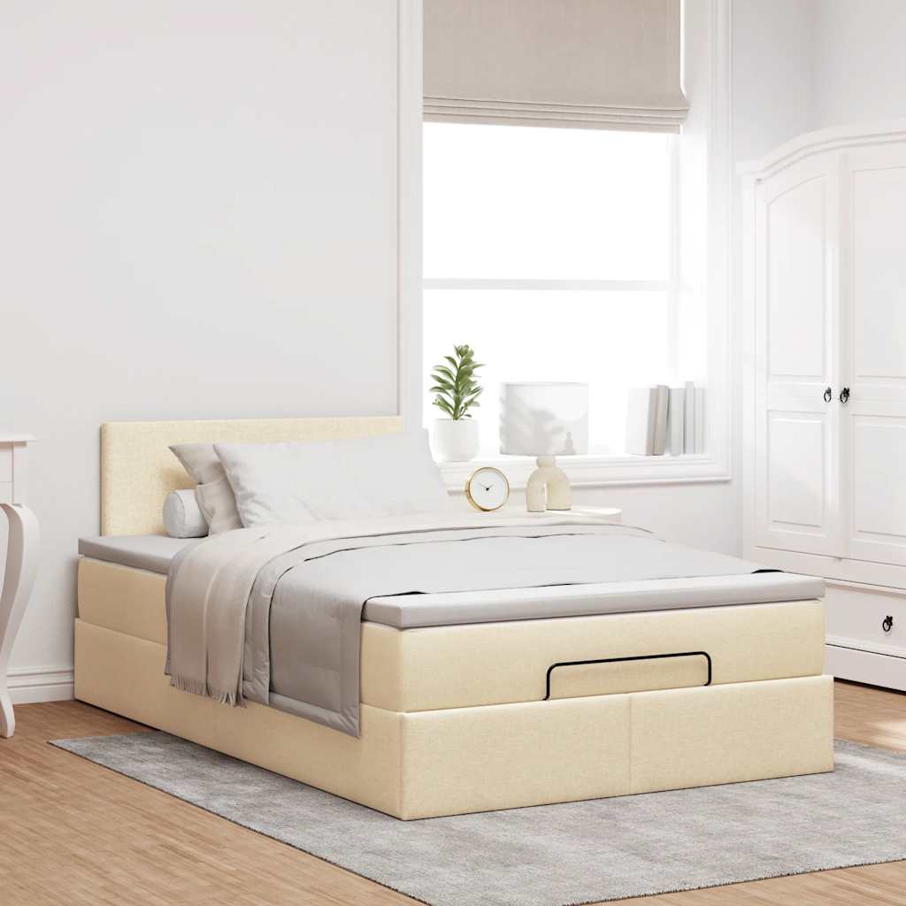 Lit ottoman avec matelas et LED crème 120x190 cm tissu