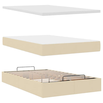 Lit ottoman avec matelas et LED crème 120x190 cm tissu