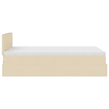 Lit ottoman avec matelas et LED crème 120x190 cm tissu