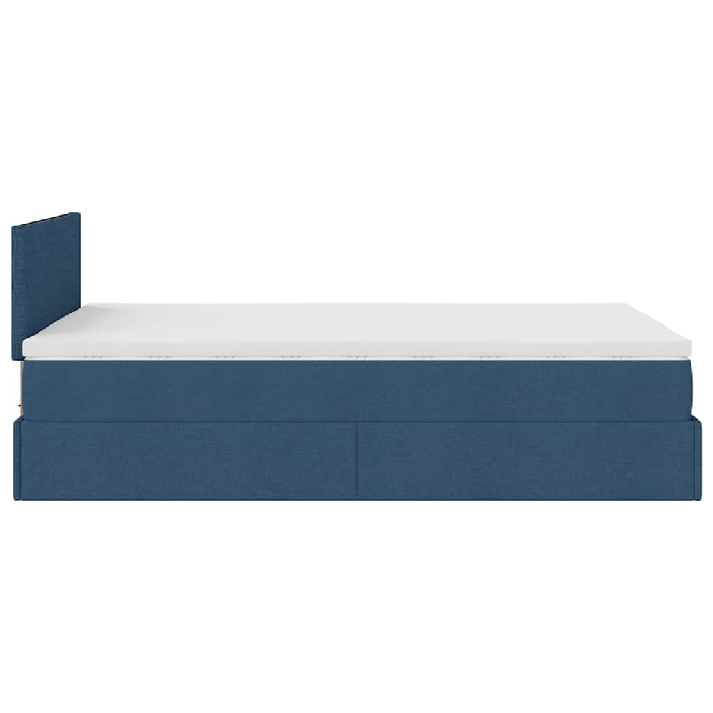 Cadre de lit ottoman avec matelas bleu 120x190 cm tissu