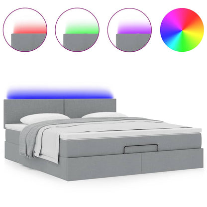 Lit ottoman avec matelas et LED Gris clair 180x200 cm tissu