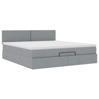 Lit ottoman avec matelas et LED Gris clair 180x200 cm tissu