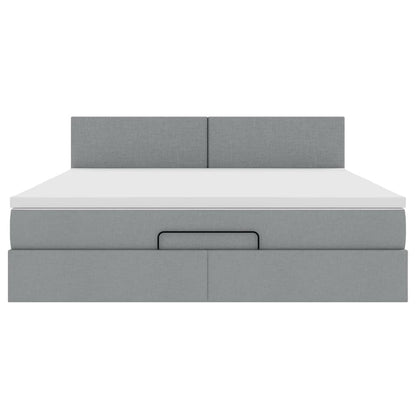 Lit ottoman avec matelas et LED Gris clair 180x200 cm tissu