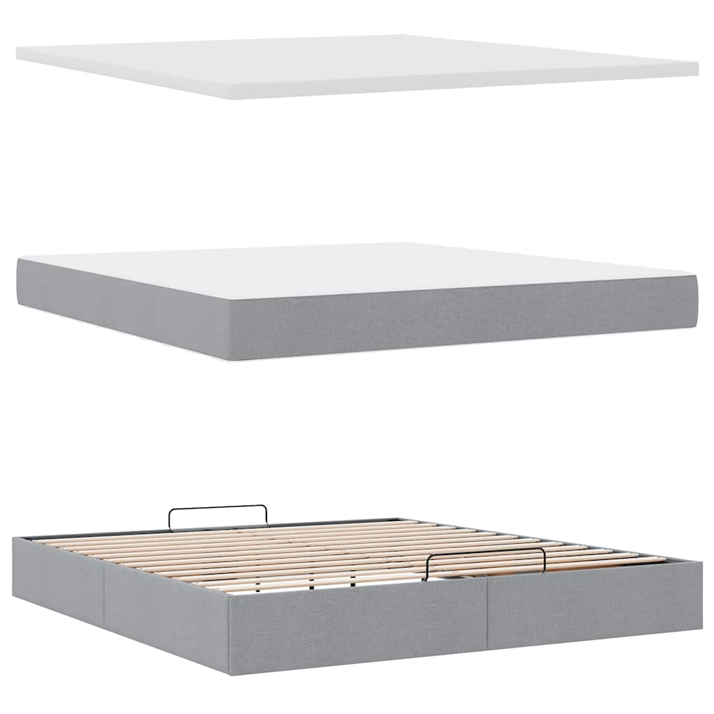 Lit ottoman avec matelas et LED Gris clair 180x200 cm tissu