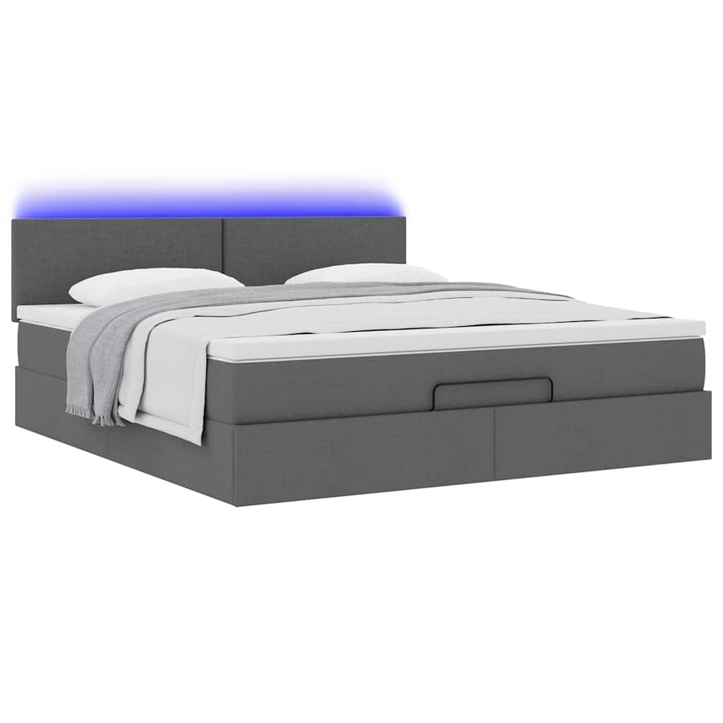 Lit ottoman avec matelas et LED Gris foncé 180x200 cm tissu