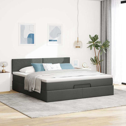 Lit ottoman avec matelas et LED Gris foncé 180x200 cm tissu