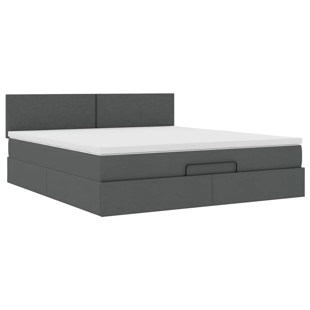 Lit ottoman avec matelas et LED Gris foncé 180x200 cm tissu