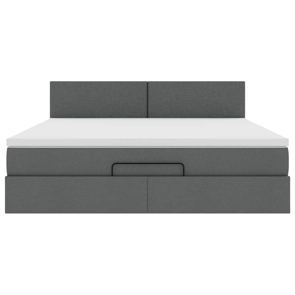 Lit ottoman avec matelas et LED Gris foncé 180x200 cm tissu