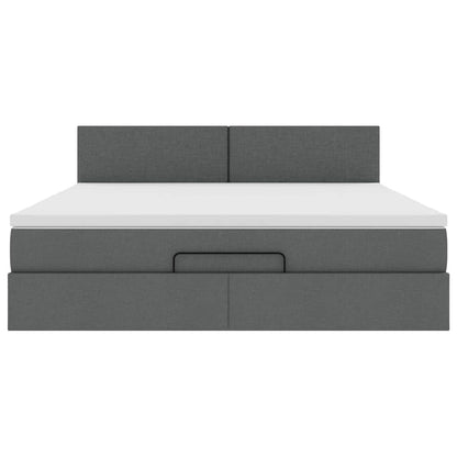 Lit ottoman avec matelas et LED Gris foncé 180x200 cm tissu