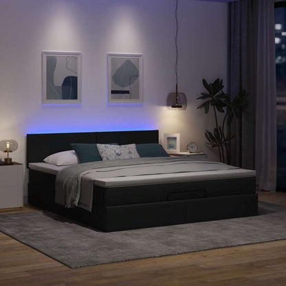 Lit ottoman avec matelas et LED Gris foncé 180x200 cm tissu