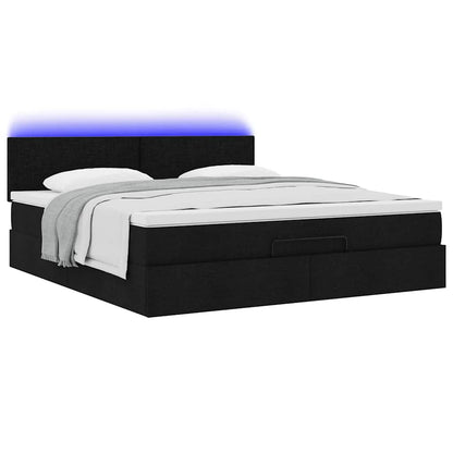 Lit ottoman avec matelas et LED Noir 180x200cm tissu